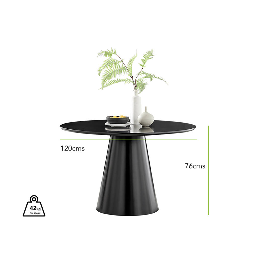 Palma Black Semi Gloss Round Dining Table & 4 Mustard Willow Chairs